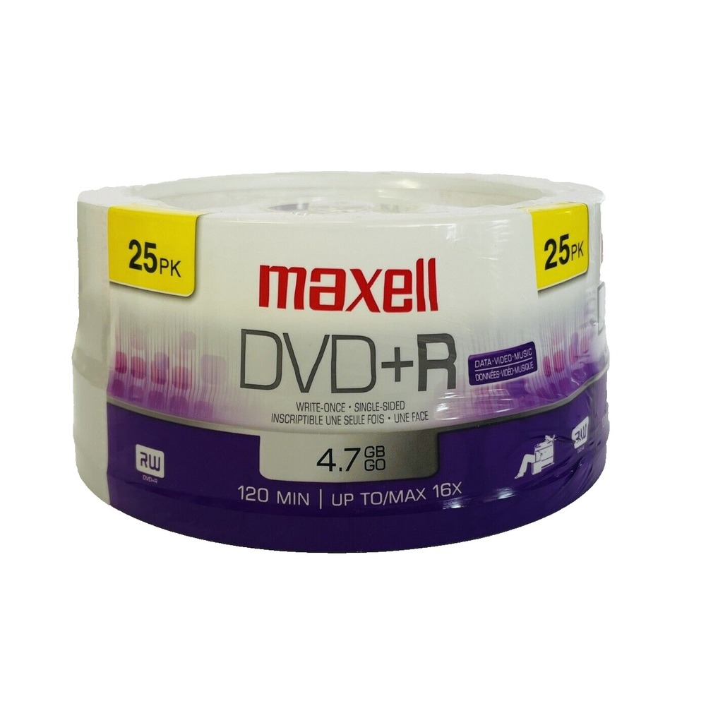 NEW/SEALED 25 Pack Maxell DVD+R 16X Branded Disc Blank‎ Media 4.7GB/120Min